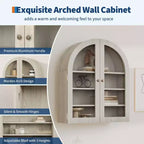 Meuble mural arqué avec portes vitrées et étagères réglables, Armoire de rangement murale pour salle de bain, cuisine, buanderie