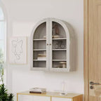Meuble mural arqué avec portes vitrées et étagères réglables, Armoire de rangement murale pour salle de bain, cuisine, buanderie