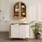 Meuble mural arqué avec portes vitrées et étagères réglables, Armoire de rangement murale pour salle de bain, cuisine, buanderie