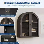 Meuble mural arqué avec portes vitrées et étagères réglables, Armoire de rangement murale pour salle de bain, cuisine, buanderie
