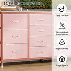 Commode à 14 tiroirs, Meuble TV en tissu noir de 160 cm avec prise de courant pour téléviseur de 65, 70, 75 pouces, Long centre de divertissement pour chambre à coucher, placard