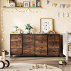 Commode à 14 tiroirs, Meuble TV en tissu noir de 160 cm avec prise de courant pour téléviseur de 65, 70, 75 pouces, Long centre de divertissement pour chambre à coucher, placard