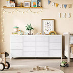 Commode à 14 tiroirs, Meuble TV en tissu noir de 160 cm avec prise de courant pour téléviseur de 65, 70, 75 pouces, Long centre de divertissement pour chambre à coucher, placard