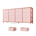 Commode à 14 tiroirs, Meuble TV en tissu noir de 160 cm avec prise de courant pour téléviseur de 65, 70, 75 pouces, Long centre de divertissement pour chambre à coucher, placard