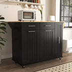 MAYEERTY Kitchen Island With Drop Leaf 3 Tier Pull Out Cabinet Orangizer Rolling Kitchen Cart on Wheels with Towel Rack 2 Drawers Black