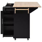 Îlot de cuisine avec abattant, organisateur d'armoire coulissant à 3 niveaux, chariot de cuisine roulant sur roulettes avec porte-serviettes, 2 tiroirs, noir