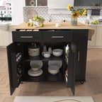 Îlot de cuisine avec abattant, organisateur d'armoire coulissant à 3 niveaux, chariot de cuisine roulant sur roulettes avec porte-serviettes, 2 tiroirs, noir