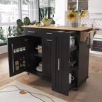Îlot de cuisine avec abattant, organisateur d'armoire coulissant à 3 niveaux, chariot de cuisine roulant sur roulettes avec porte-serviettes, 2 tiroirs, noir