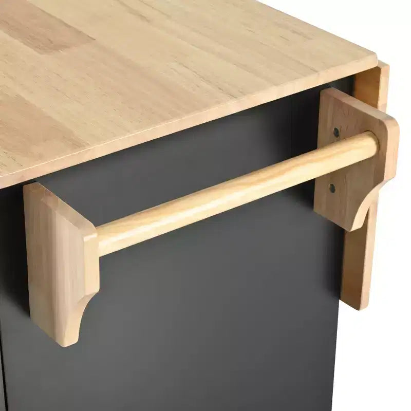 Îlot de cuisine avec abattant, organisateur d'armoire coulissant à 3 niveaux, chariot de cuisine roulant sur roulettes avec porte-serviettes, 2 tiroirs, noir