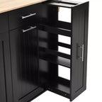 Îlot de cuisine avec abattant, organisateur d'armoire coulissant à 3 niveaux, chariot de cuisine roulant sur roulettes avec porte-serviettes, 2 tiroirs, noir