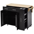 Îlot de cuisine avec abattant, organisateur d'armoire coulissant à 3 niveaux, chariot de cuisine roulant sur roulettes avec porte-serviettes, 2 tiroirs, noir
