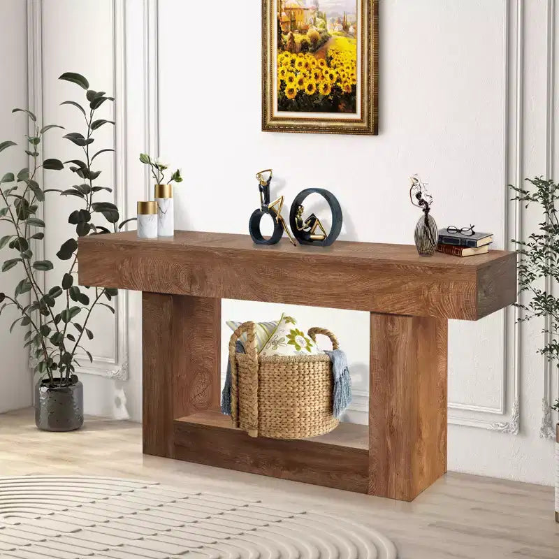 Table console en bois de 63 pouces, table de canapé rectangulaire pour entrée, couloir, salon et hall, style ferme