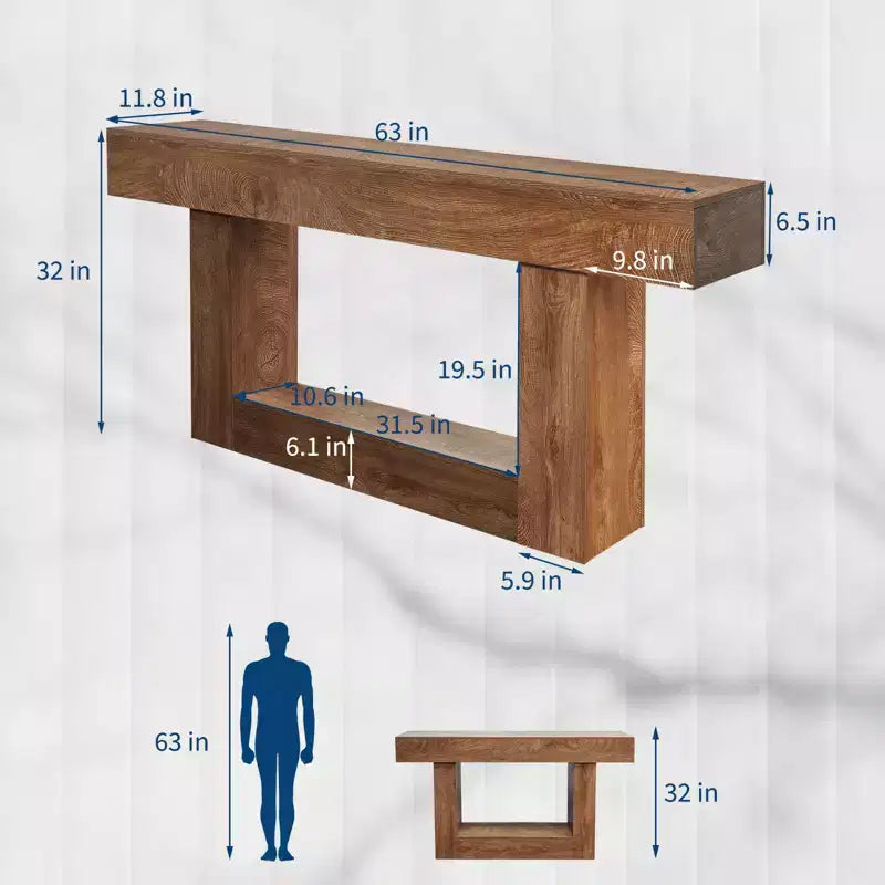 Table console en bois de 63 pouces, table de canapé rectangulaire pour entrée, couloir, salon et hall, style ferme