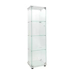 Vitrine en verre avec lumières LED, 4 étagères et porte, vitrine sur pied 164,3x42,4x36,3 cm, salon, chambre, bureau, blanc