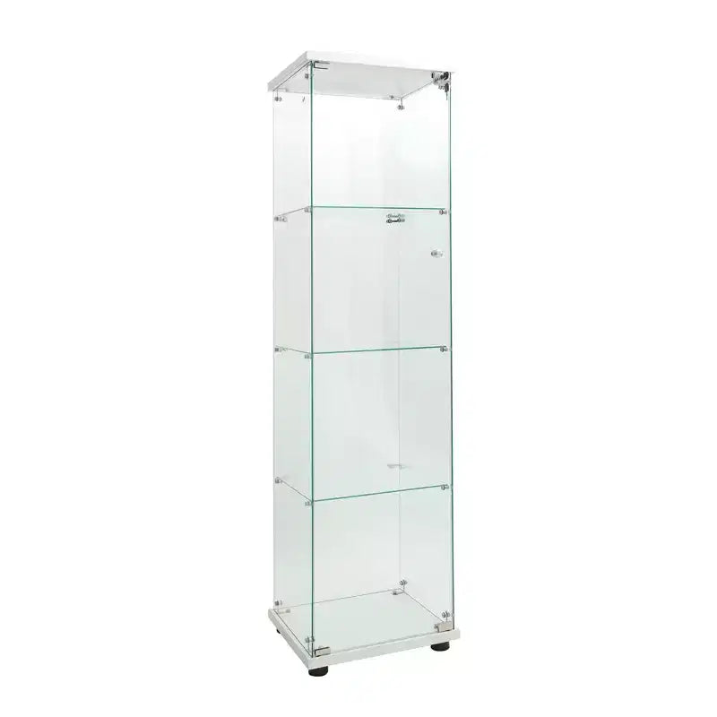 Vitrine en verre avec lumières LED, 4 étagères et porte, vitrine sur pied 164,3x42,4x36,3 cm, salon, chambre, bureau, blanc