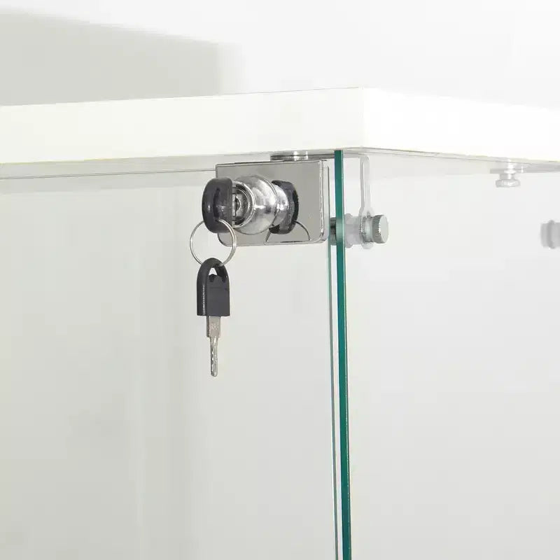 Vitrine en verre avec lumières LED, 4 étagères et porte, vitrine sur pied 164,3x42,4x36,3 cm, salon, chambre, bureau, blanc