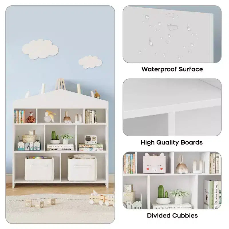 Étagère à Livres et Meuble de Rangement pour Enfants Modernes - Unité de Rangement à 9 Compartiments avec Fixations Murales de Sécurité, Résistante aux Rayures, Facile à Nettoyer pour la Maison, l'École