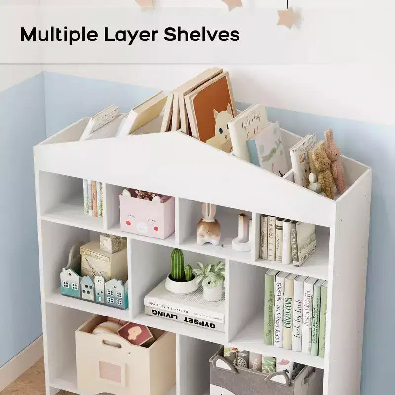 Étagère à Livres et Meuble de Rangement pour Enfants Modernes - Unité de Rangement à 9 Compartiments avec Fixations Murales de Sécurité, Résistante aux Rayures, Facile à Nettoyer pour la Maison, l'École