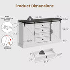 Commode de ferme 59 avec portes coulissantes, meuble TV à 4 tiroirs et coffre de rangement pour chambre ou salon