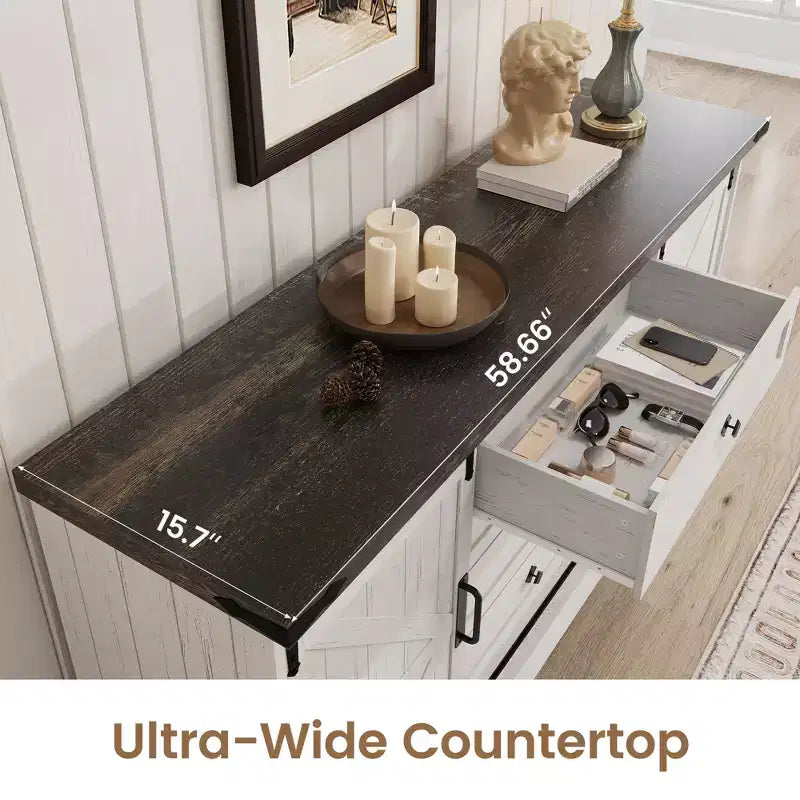 Commode de ferme 59 avec portes coulissantes, meuble TV à 4 tiroirs et coffre de rangement pour chambre ou salon