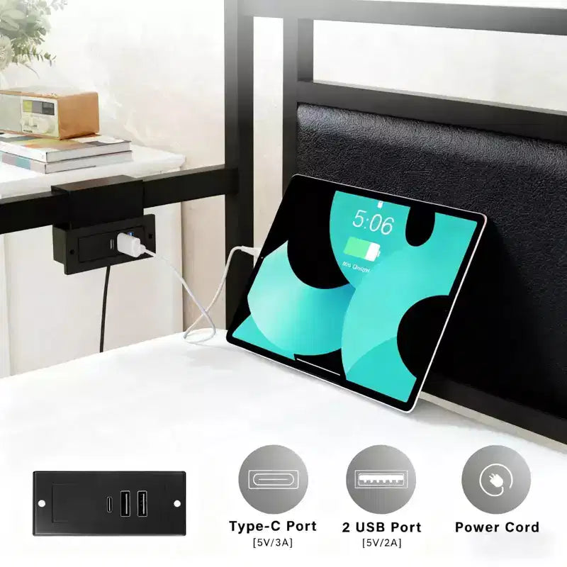 Cadre de lit de repos en métal une place avec lit gigogne relevable et station de charge avec tête de lit de rangement rembourrée et lumières LED