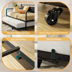 Cadre de lit de repos en métal une place avec lit gigogne relevable et station de charge avec tête de lit de rangement rembourrée et lumières LED