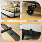 Cadre de lit de repos en métal une place avec lit gigogne relevable et station de charge avec tête de lit de rangement rembourrée et lumières LED