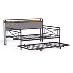 Cadre de lit de repos en métal une place avec lit gigogne relevable et station de charge avec tête de lit de rangement rembourrée et lumières LED