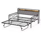 Cadre de lit de repos en métal une place avec lit gigogne relevable et station de charge avec tête de lit de rangement rembourrée et lumières LED