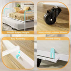 Cadre de lit de repos en métal une place avec lit gigogne relevable et station de charge avec tête de lit de rangement rembourrée et lumières LED
