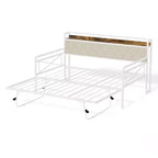 Cadre de lit de repos en métal une place avec lit gigogne relevable et station de charge avec tête de lit de rangement rembourrée et lumières LED