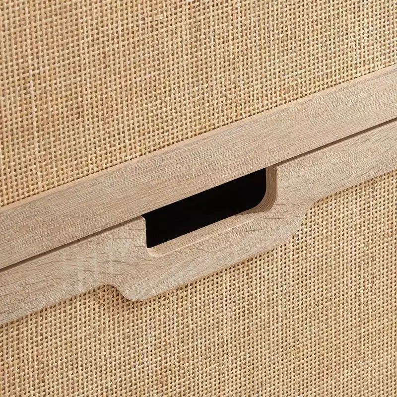Meuble à chaussures en rotin naturel, étagère à chaussures à 2 portes basculantes avec tiroir, organiseur de chaussures autoportant avec étagère réglable pour couloir, entrée