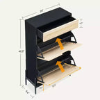 Meuble à chaussures en rotin naturel, étagère à chaussures à 2 portes basculantes avec tiroir, organiseur de chaussures autoportant avec étagère réglable pour couloir, entrée