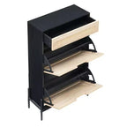 Meuble à chaussures en rotin naturel, étagère à chaussures à 2 portes basculantes avec tiroir, organiseur de chaussures autoportant avec étagère réglable pour couloir, entrée