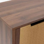 Meuble de rangement buffet 34 pouces couleur noyer, meuble d'appoint 2 tiroirs avec porte en corde tissée bohème jonc de mer marron