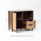 Meuble de rangement buffet 34 pouces couleur noyer, meuble d'appoint 2 tiroirs avec porte en corde tissée bohème jonc de mer marron