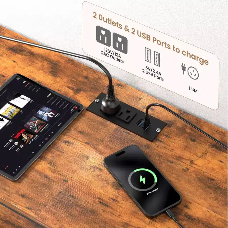 Meuble TV de 63 po pour téléviseurs jusqu'à 75 po - Commode en tissu avec station de recharge, lumières DEL, étagères ouvertes, commode à 12 tiroirs