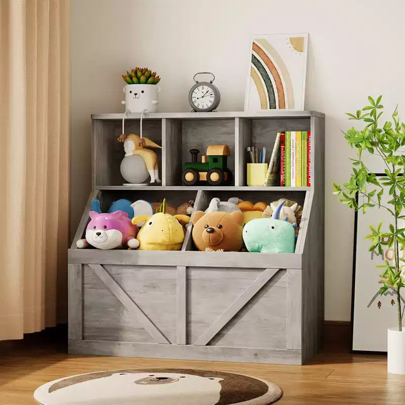 Étagère à Livres et Meuble de Rangement pour Jouets avec Armoire et Étagères, Bibliothèque pour Enfants pour Salle de Jeux, Chambre d'Enfant, Crèche et Montage Facile