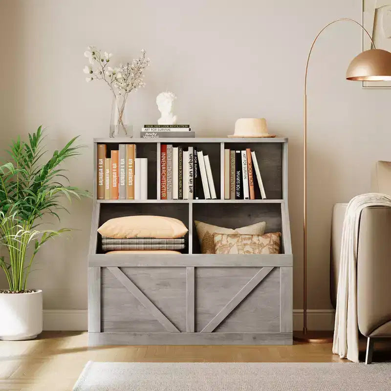Étagère à Livres et Meuble de Rangement pour Jouets avec Armoire et Étagères, Bibliothèque pour Enfants pour Salle de Jeux, Chambre d'Enfant, Crèche et Montage Facile