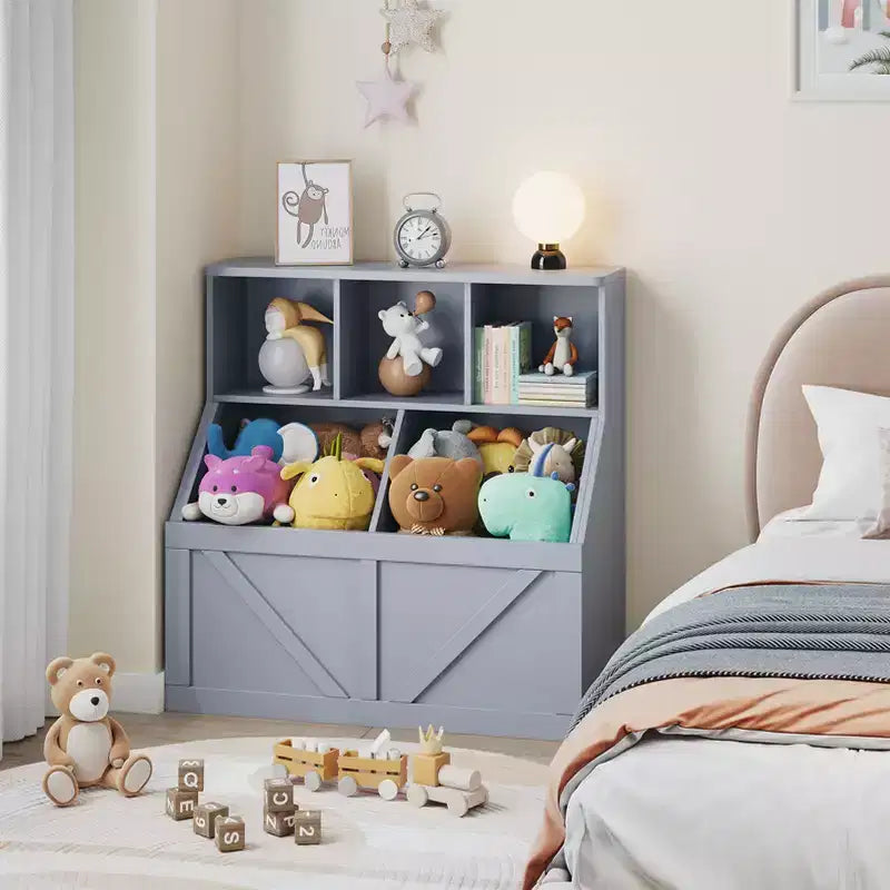 Étagère à Livres et Meuble de Rangement pour Jouets avec Armoire et Étagères, Bibliothèque pour Enfants pour Salle de Jeux, Chambre d'Enfant, Crèche et Montage Facile