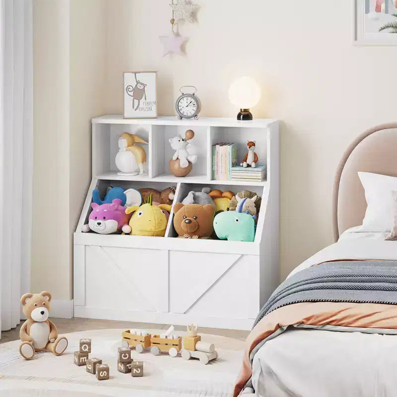 Étagère à Livres et Meuble de Rangement pour Jouets avec Armoire et Étagères, Bibliothèque pour Enfants pour Salle de Jeux, Chambre d'Enfant, Crèche et Montage Facile