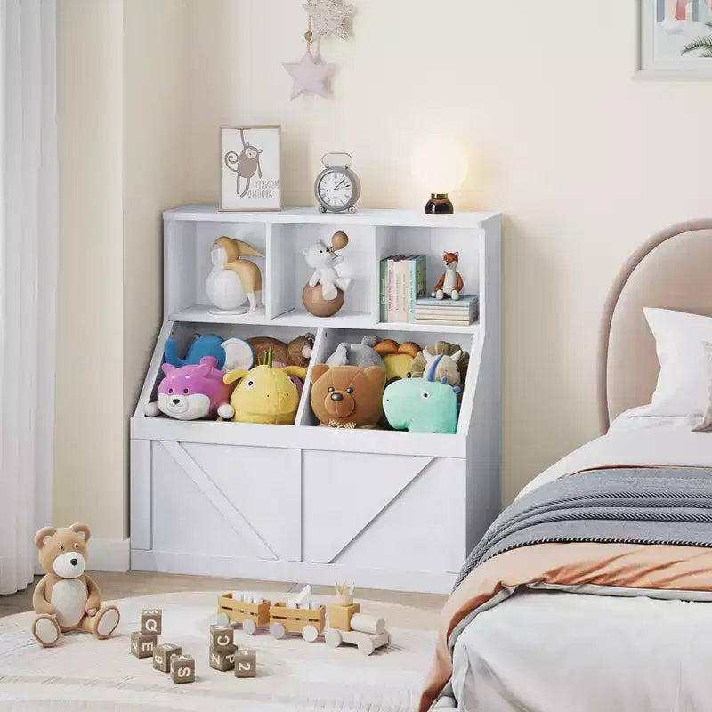 Étagère à Livres et Meuble de Rangement pour Jouets avec Armoire et Étagères, Bibliothèque pour Enfants pour Salle de Jeux, Chambre d'Enfant, Crèche et Montage Facile