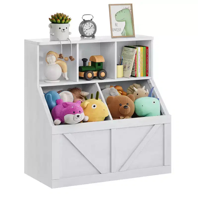 Étagère à Livres et Meuble de Rangement pour Jouets avec Armoire et Étagères, Bibliothèque pour Enfants pour Salle de Jeux, Chambre d'Enfant, Crèche et Montage Facile