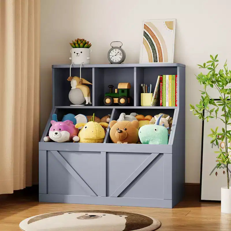 Étagère à Livres et Meuble de Rangement pour Jouets avec Armoire et Étagères, Bibliothèque pour Enfants pour Salle de Jeux, Chambre d'Enfant, Crèche et Montage Facile