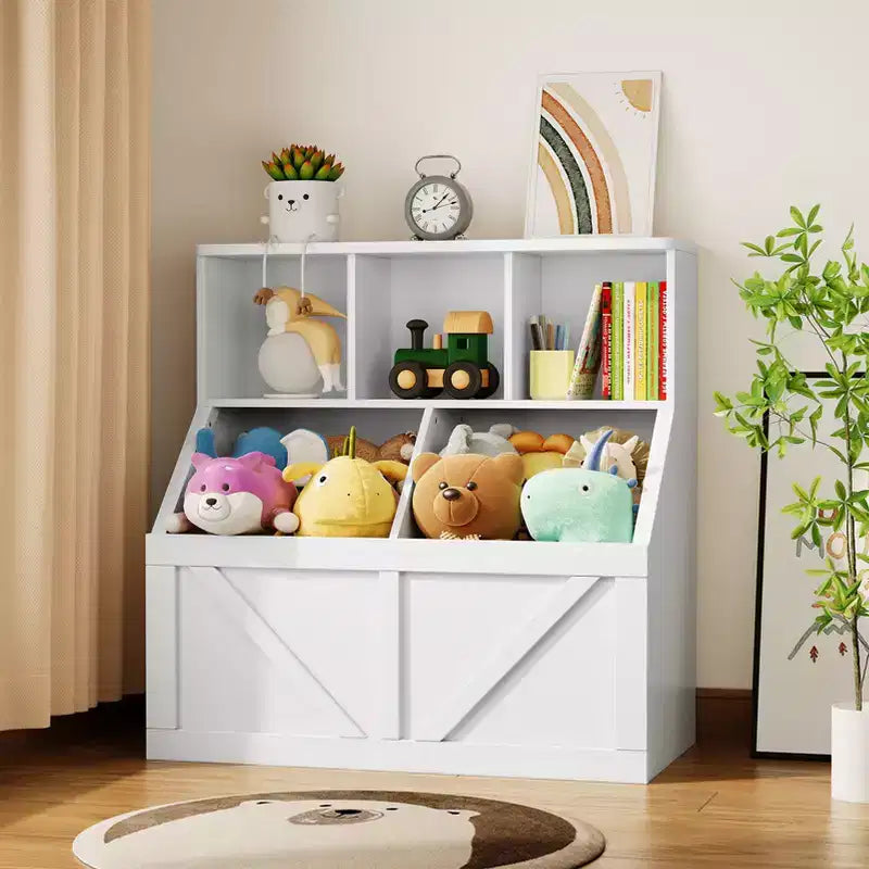 Étagère à Livres et Meuble de Rangement pour Jouets avec Armoire et Étagères, Bibliothèque pour Enfants pour Salle de Jeux, Chambre d'Enfant, Crèche et Montage Facile