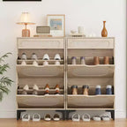 Meuble à chaussures,Rangement à chaussures en rotin avec 2 tiroirs basculants et un tiroir coulissant,Pieds en métal robustes,Étagère réglable,Organisateur et rangement de chaussures d'entrée