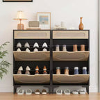 Meuble à chaussures,Rangement à chaussures en rotin avec 2 tiroirs basculants et un tiroir coulissant,Pieds en métal robustes,Étagère réglable,Organisateur et rangement de chaussures d'entrée