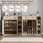 Meuble à chaussures avec portes et tiroirs, meuble de rangement pour chaussures de 106,7 cm de haut avec étagères réglables et dispositif anti-basculement, organisateur de chaussures moderne pour entrée, couloir