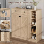 Meuble à chaussures avec portes et tiroirs, meuble de rangement pour chaussures de 106,7 cm de haut avec étagères réglables et dispositif anti-basculement, organisateur de chaussures moderne pour entrée, couloir