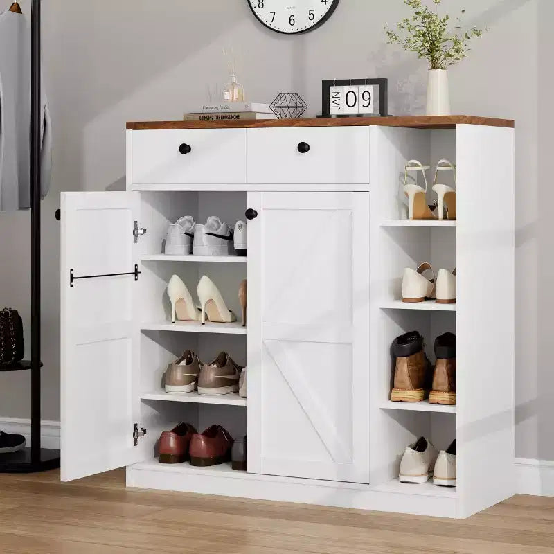 Meuble à chaussures avec portes et tiroirs, meuble de rangement pour chaussures de 106,7 cm de haut avec étagères réglables et dispositif anti-basculement, organisateur de chaussures moderne pour entrée, couloir